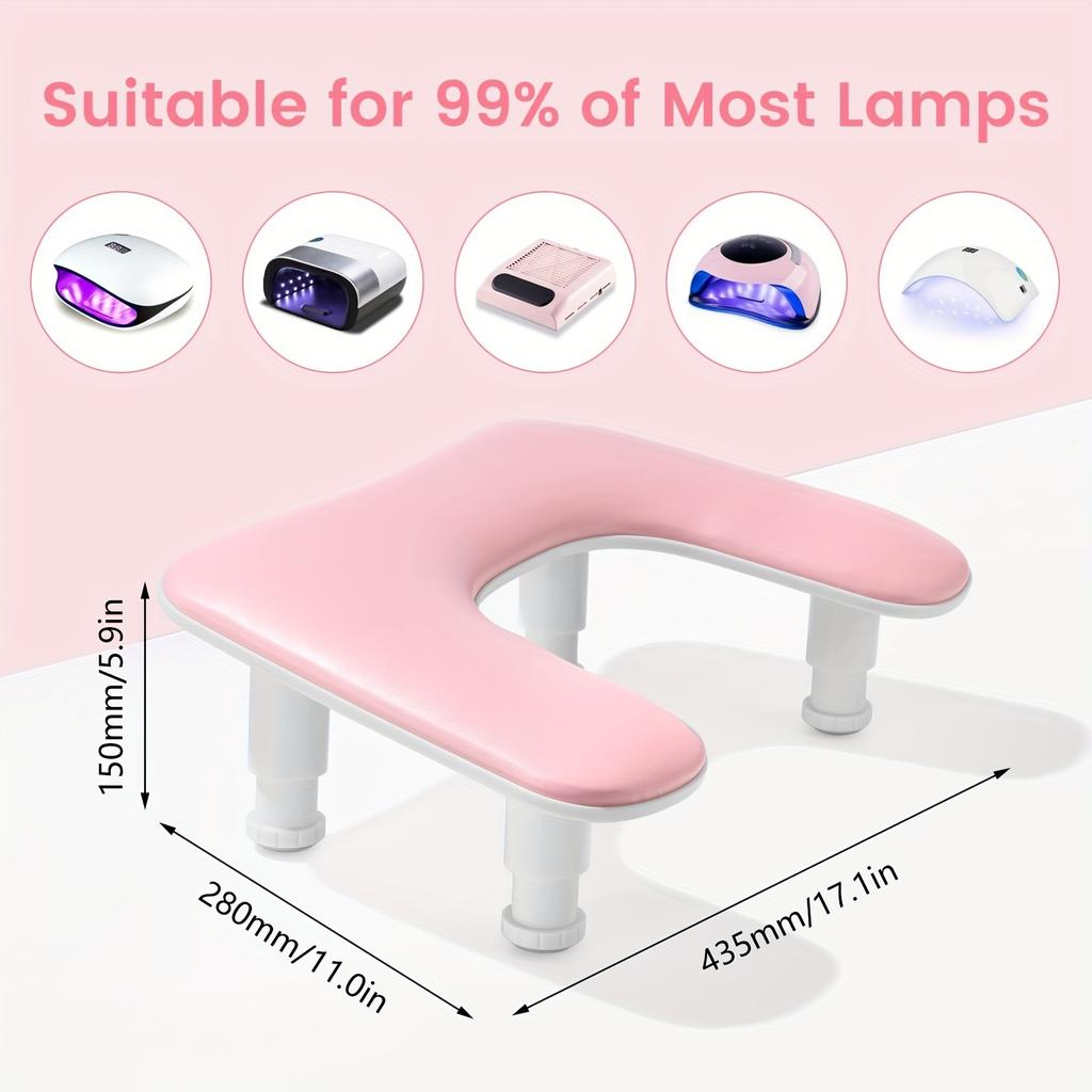 Justerbar höjd U-formad manikyristarmstöd, utrustad med ergonomiskt mikrofiberarmstöd - formaldehydfritt, rosa handstöd