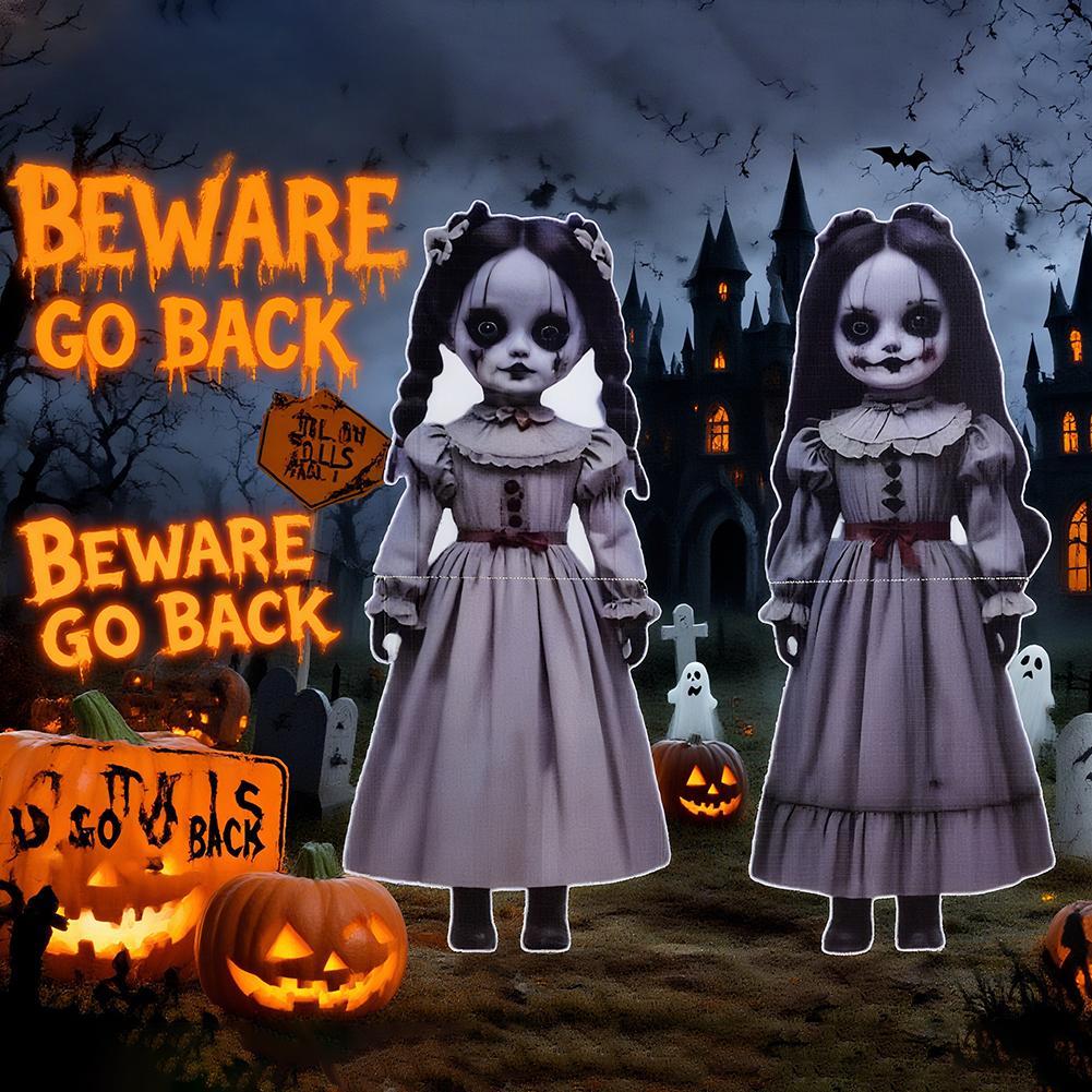 2-pack 2D Halloween-dekorationer, Läskig Spökflicka Docka Trädgårdsstolpar för Utomhusträdgård, Spökhus Markinsättningsskyltar