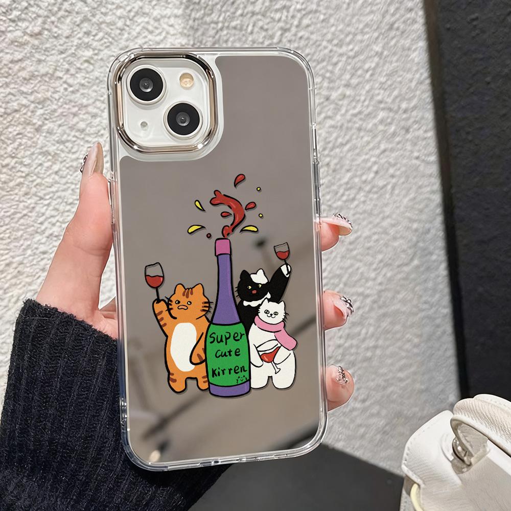 Trendy Cartoon Makeup Mirror Phone Case For IPhone 17 16 15 14 13 12 11 Pro Max 16E 17E Plus Bumper Shockproof Hard Cover Cases