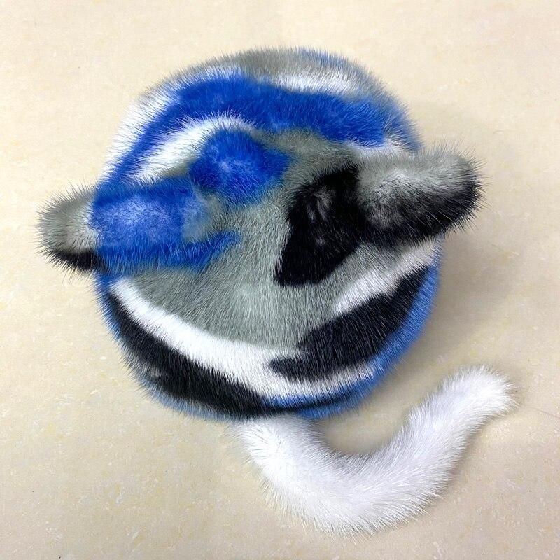 Nowe nauszniki z naturalnego futra norek dla kobiet luksusowe ciepłe czapki z rondem damskie zimowe czapki z prawdziwego futra