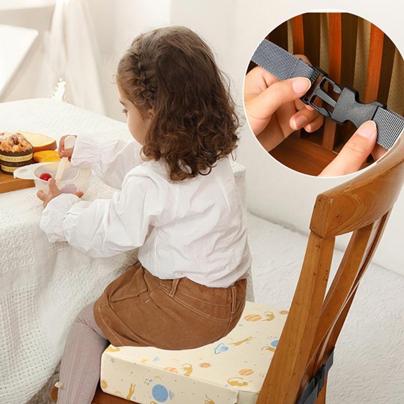 Booster Seat for Dining Table Printed Pattern Kids Booster Seat with Safety Buckles Anti-Slip Bottom Heightening Cushion
