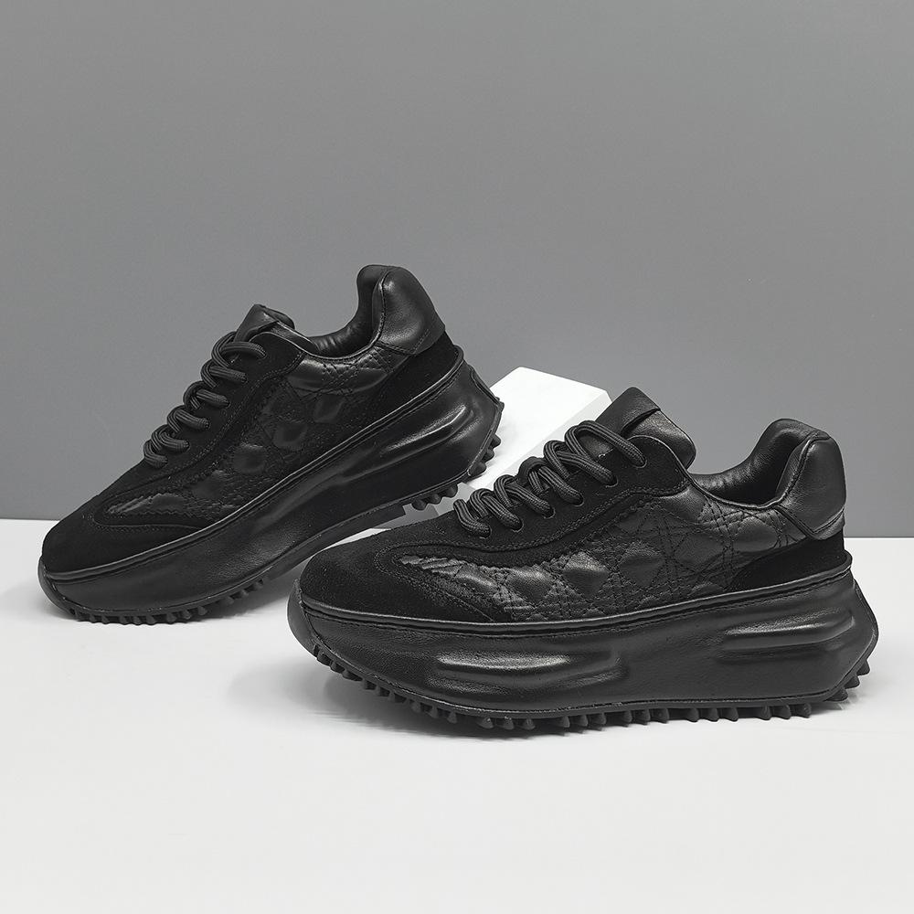Boys' First-Layer Cowhide Thick-Soled Dad Shoes Ins Super Hot Men'S Trendy Shoes, Leather Versatile Men'S Sports And Leisure Shoes