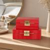 2 Pieces Leather Jewelry Box Decorative with Hinged Lid Textured