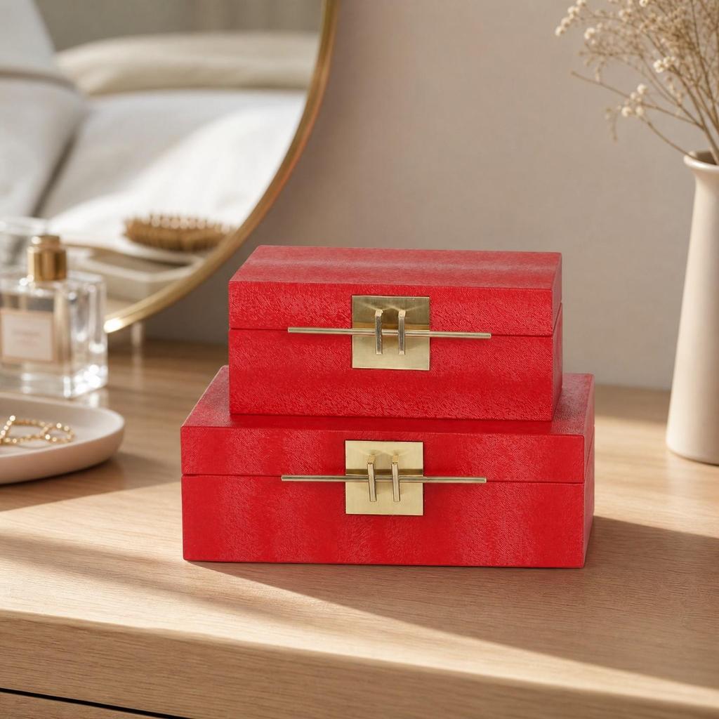 2 Pieces Leather Jewelry Box Decorative with Hinged Lid Textured