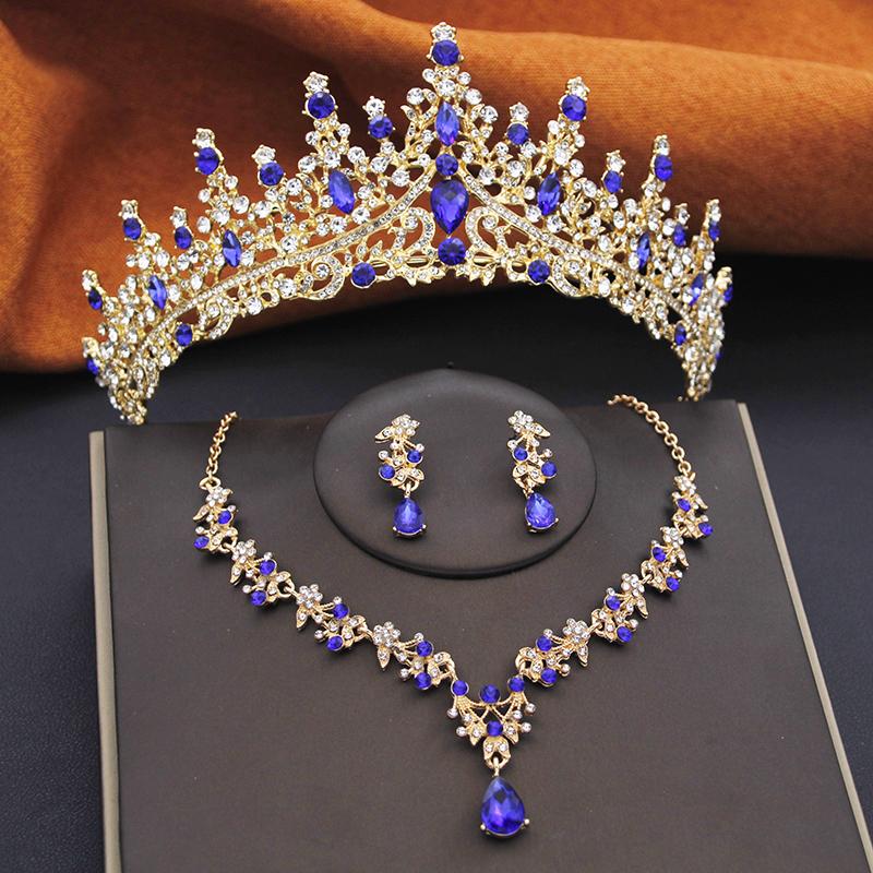 Gorgeous Crown Bridal Jewelry Set for Women Tiaras Birthday Wedding Dress Crowns and Choker Necklace Earrings Set Accessories