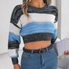 Autumn Winter Vintage Stripe Print Loose Cardigan Sweater Long Sleeve O Neck Knitwear