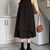 Women's Black Irregular High-Waist A-Line Skirt, Slimming Half Skirt with Wide Hem, New 2026 Style