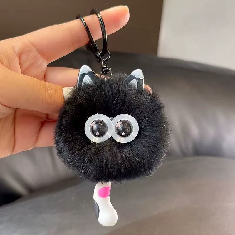 Imitation Rex Rabbit Fur Cute Kitten Pendant Car Keychain Ins Style Plush Doll Gift Backpack Pendant