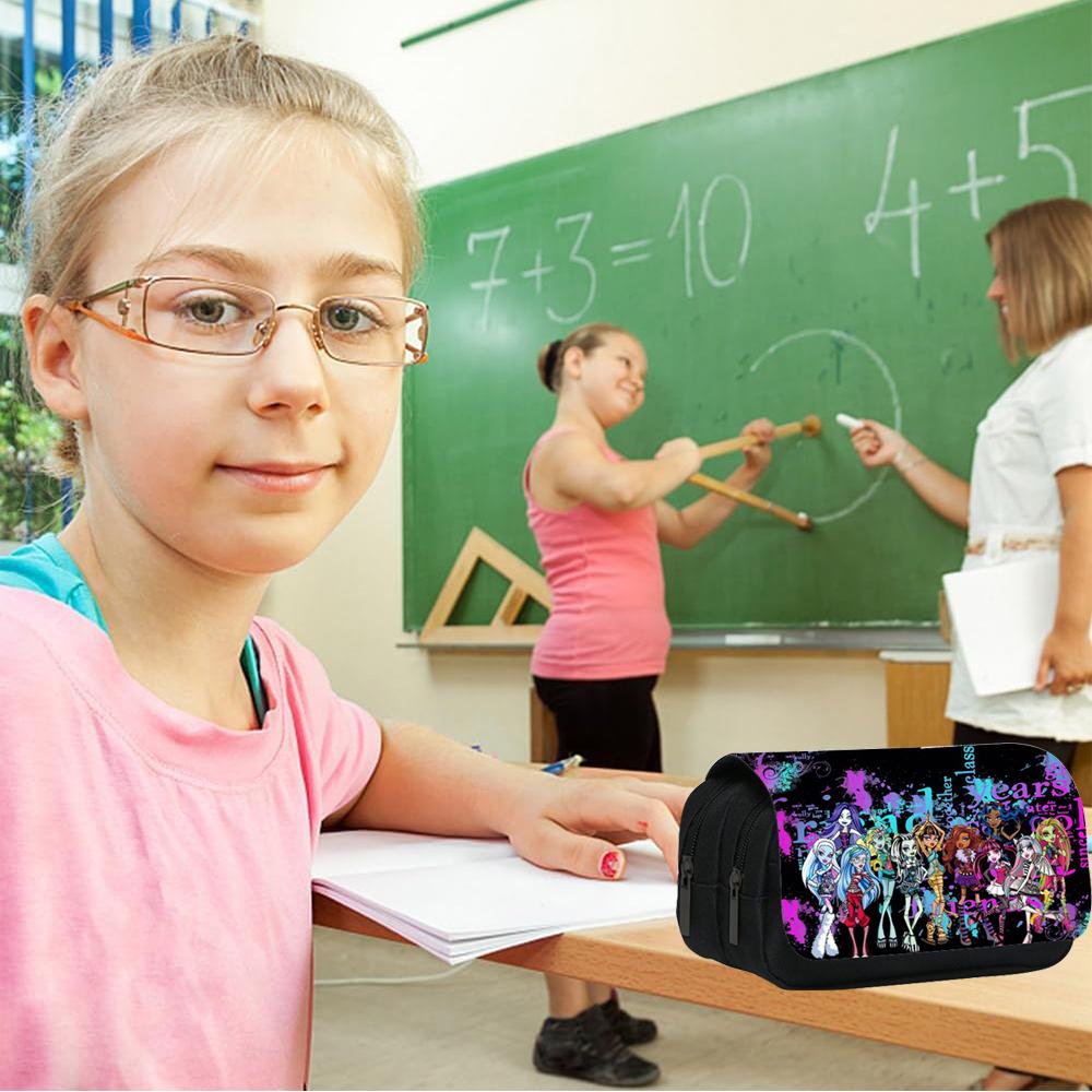 Monster High Pencil Case Large Capacity Double Zippers Cartoon Stationery Box