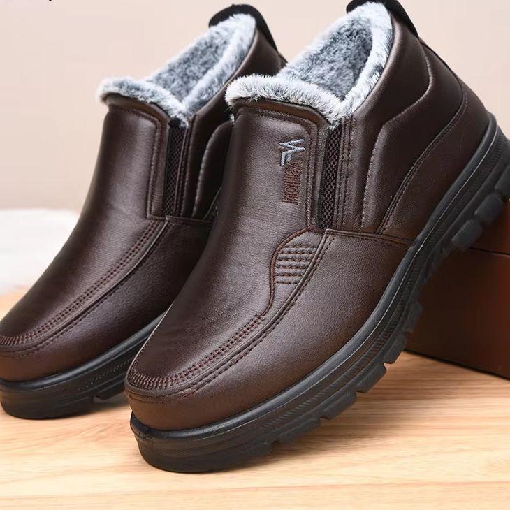 Inverno Nuovi Stivali in Pelle Impermeabili Antiscivolo Stivali da Neve Scarpe di Cotone da Uomo Calore Cotone Ispessito Stivaletti
