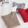 Neuer Herbst- und Winter-Retro-Figurbetonter V-Ausschnitt Enger Pullover für Damen, Dünnes Langarm-Strick-Basisschicht-Oberteil