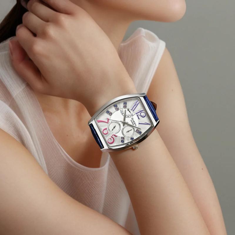 Casio SHEEN 50 Meters Waterproof, Quartz Movement, Leather Strap, Japanese and Korean Watch, Women's Watch, Silver Dial SHE-3026L-7A3