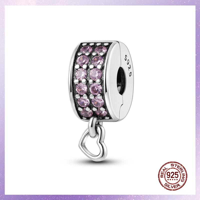Purple Charms Copper Fit Original Pendant Bracelet Butterfly Glass Heart Feather Clip Charm Dangle Luminous Bead Diy Jewelry