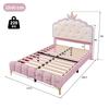 Cama Infantil 140x200 Cama Estofada Menina Princesinhas Cabeceira 16 Cores LED Couro PU Estrutura de Cama Estrado Rosa