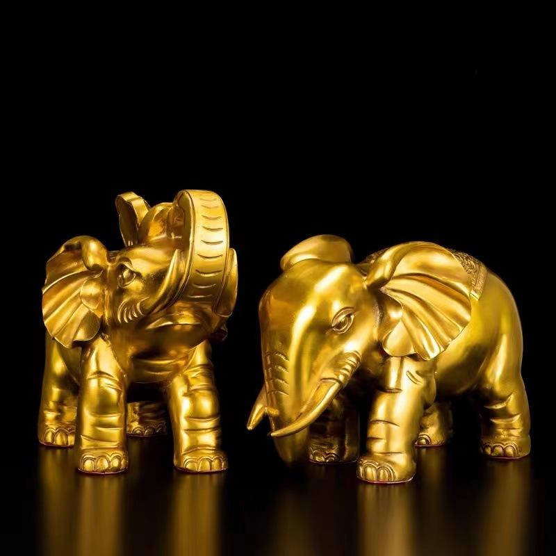 Brass Ornaments Pair Copper Water Absorbing Elephant Entrance TV Cabinet Decoration Housewarming New Home Open