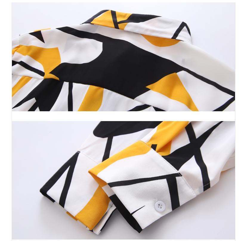 Chemise en mousseline de soie pour femmes, chemisiers droits imprimés géométriques, surdimensionnés, jaune, vert, rouge, pour le bureau, nouvelle collection