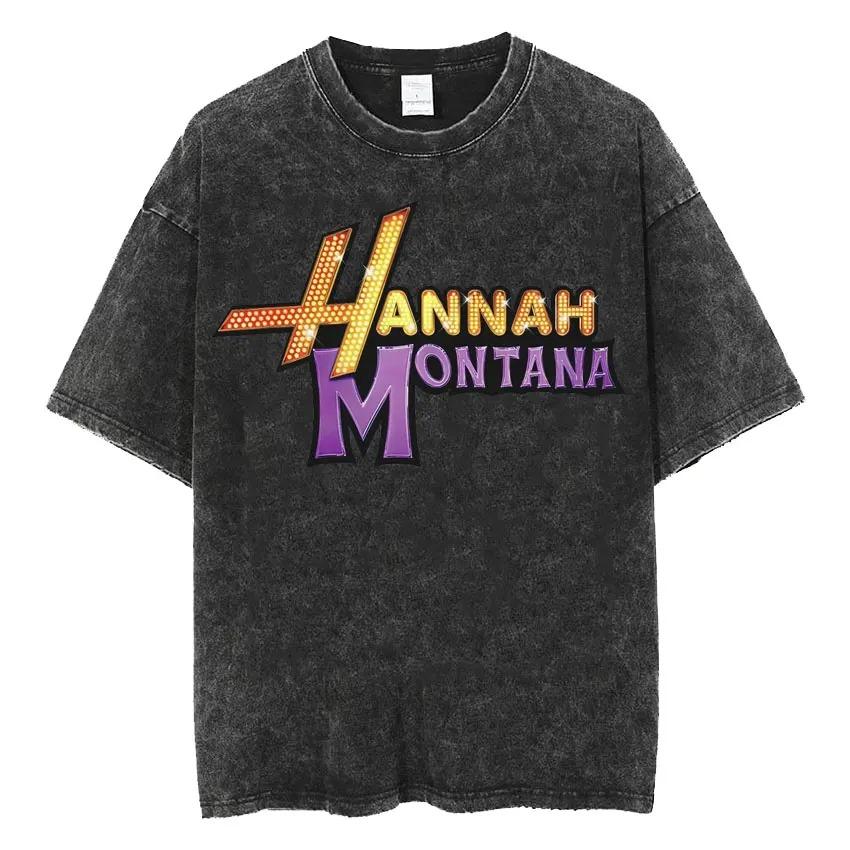 Retro Hannah Montana Oprané Tričko Pánské a Dámské Čistá Bavlna Letní Oblečení Módní Ležérní Tričko s Krátkým Rukávem Streetwear