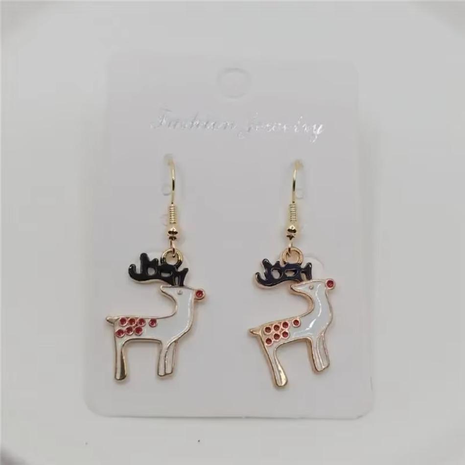 Christmas Tree Wreath Crutch Gift Box Santa Claus Snowman Deer Earrings Ladies Long Tassel Circle Accessories Creative Gifts