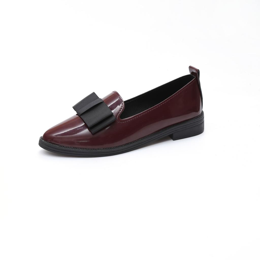Patent Leather Pointed Toe Block Heel Low Top Fashion Bow Deep Mouth Soft Sole Anti-Slip Wear-Resistant Single