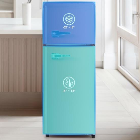 Mini Fridge 92L Retro Refrigerator LED Light Large Capacity Silver Color Handle Adjustable Temperature Sealed Adhesive Tape Red Dual Zone Kitchen