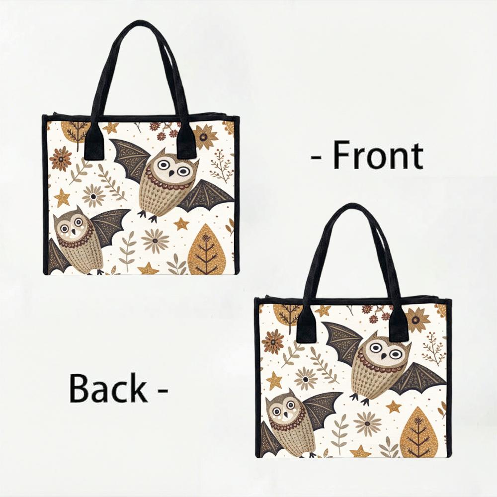 Cute Owl Print Canvas Tote Bag for Daily Shopping Casual Shoulder Handbag