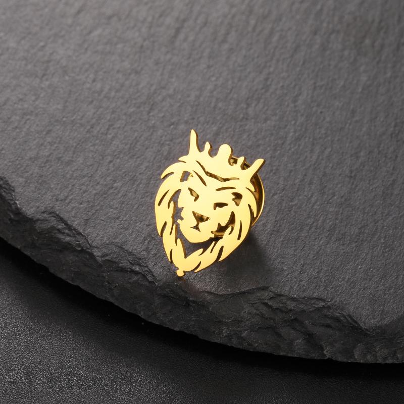 Animal Crown Lion Lapel Pins Brooch For Men Women Stainless Steel Suit Collar Badges Jewelry New Trendy Gift