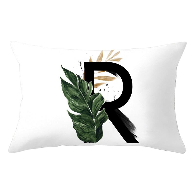30x50cm 26 Letters Polyester Pillowcase Green Leaves Plant Cushion Cover Living Room Home Decoration Car Waist Throw Pillow Case