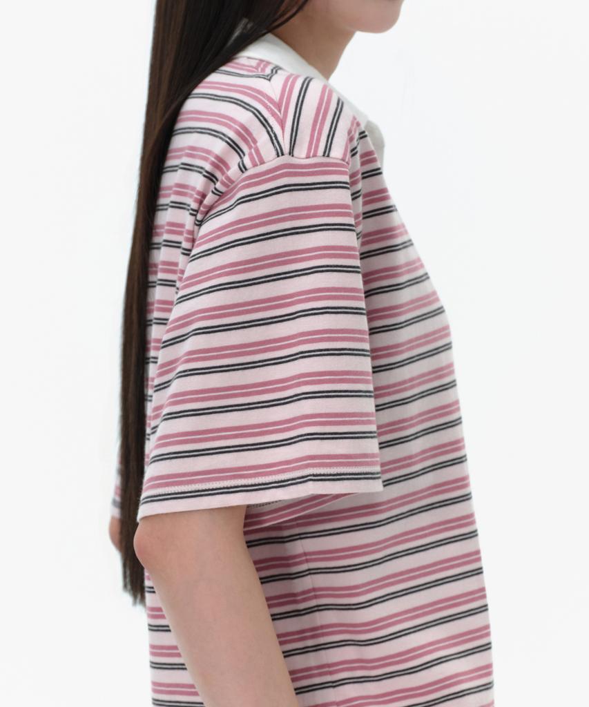 MUSINSA STANDARD WOMAN Women'S Multi-Stripe Short-Sleeve Rugby Shirt [Pink]