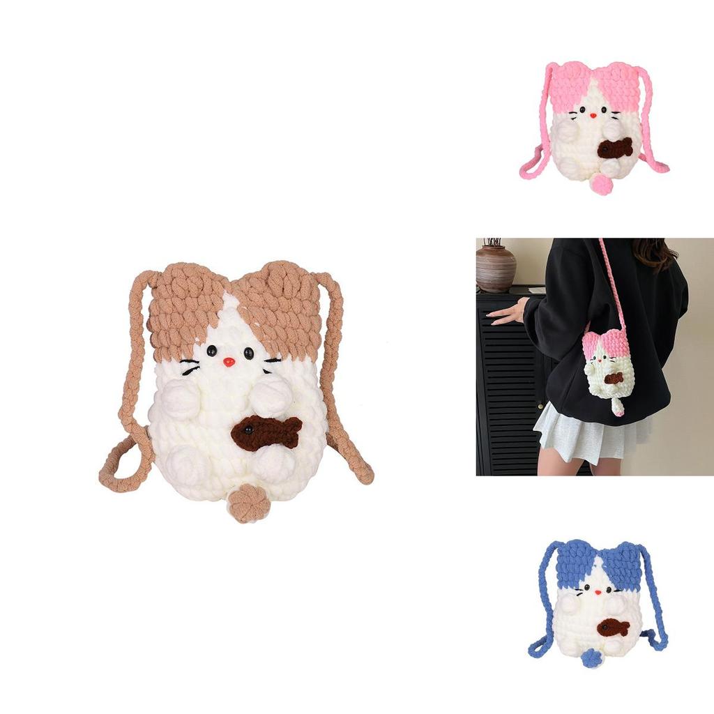 Cute Girl Wool Knit Crossbody Bag With Breathable Animal Pattern For Daily Use