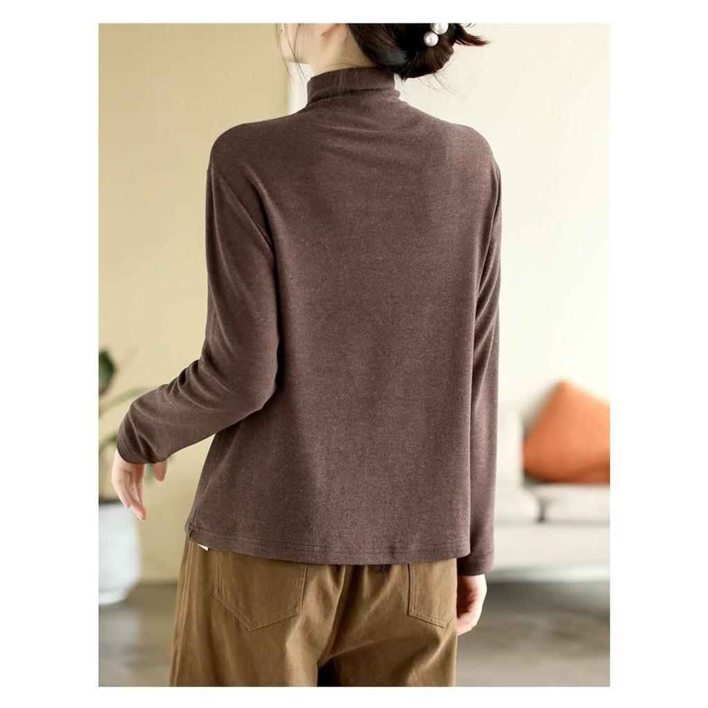 Maglia Base a Collo Medio Alto Semplice con Cuciture in Velluto Tedesco a Doppio Lato da Donna, Autunno e Inverno Nuova Moda Top da Donna in Stile Occidentale