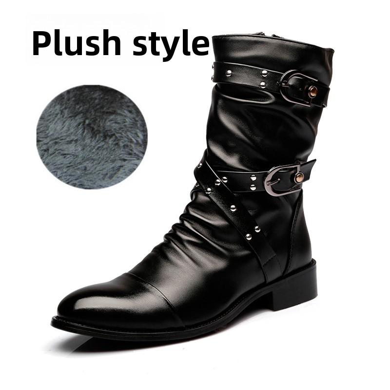 

Модные ботинки на платформе для мужчин Британский остроносый Хай-энд, нишевые Крутые ботинки Пряжка с ремнем и дизайном на толстом каблуке для рыцарских мужских ботинок 42