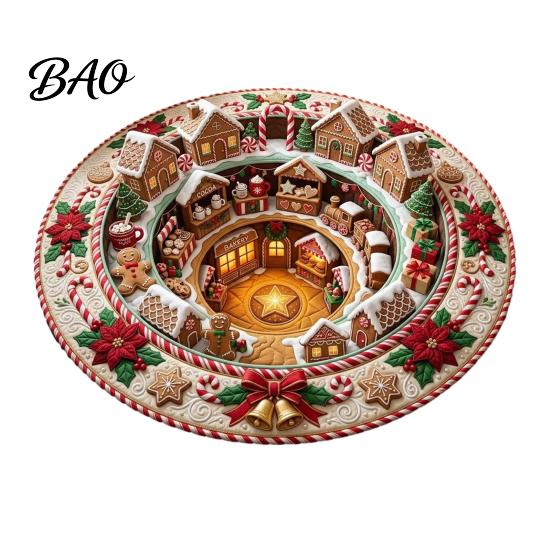 Kerstfeest Woondecoratie Rond Kerst 3D Vloerkleed, Optische Illusie Vloerkleed Kerstman Kabouter Gewatteerd-achtig Creatief Cadeau voor Antislip Wasbare Vloer