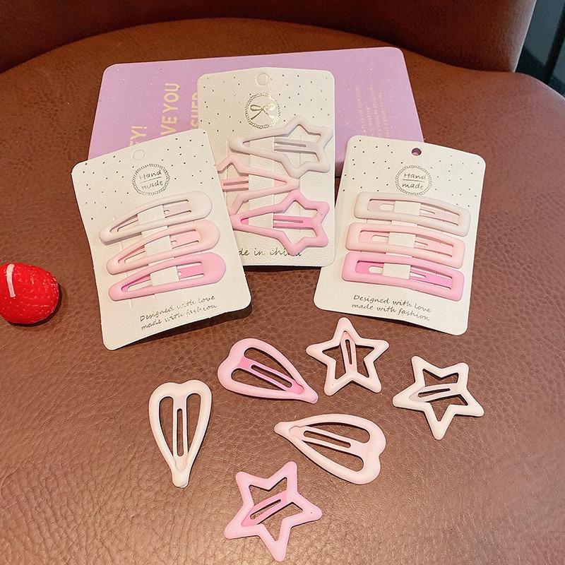 3/4pcs  Frosted Simple Hair Clips for Girls Star Oval Triangle Square Hair Clips Kids Snap Hair Clips Pentagram BB Clip