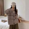 Autumn and Winter New Loose Large Size V-neck Striped Sweater Lazy Style Retro Hong Kong Style Women Wear Casual Coat