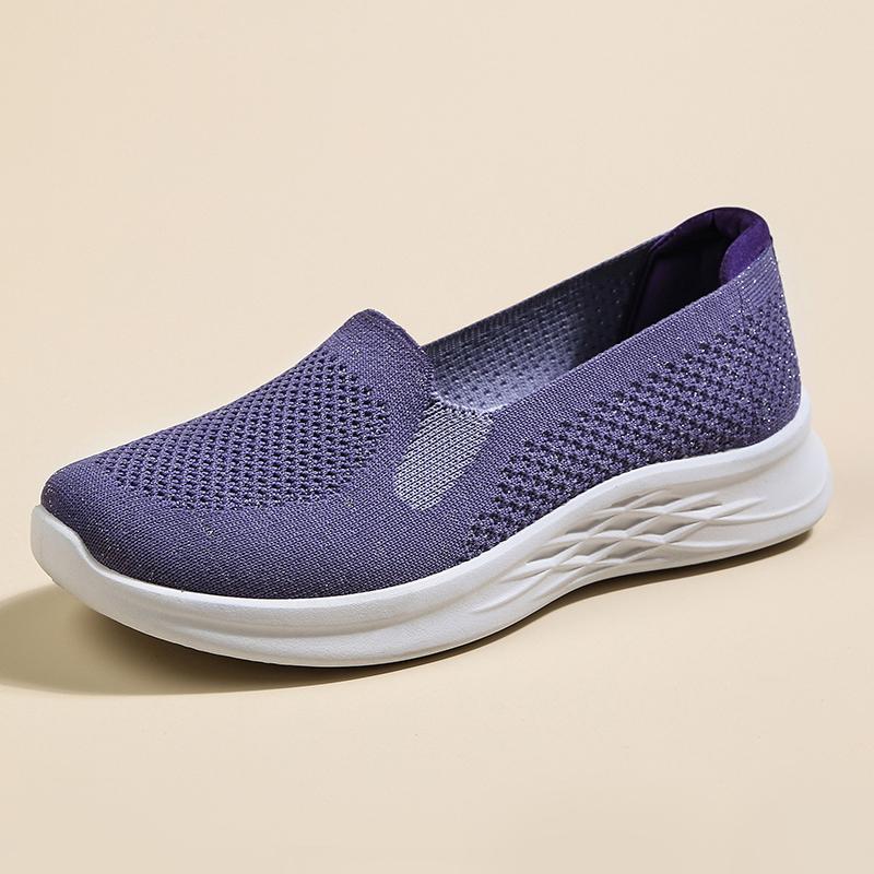 Women's Slip-on Flat Shoes Outdoor Lightweight Soft Sole Vulcanized Shoes Famale Comfortable Mesh Flying-Woven Walking Footwear