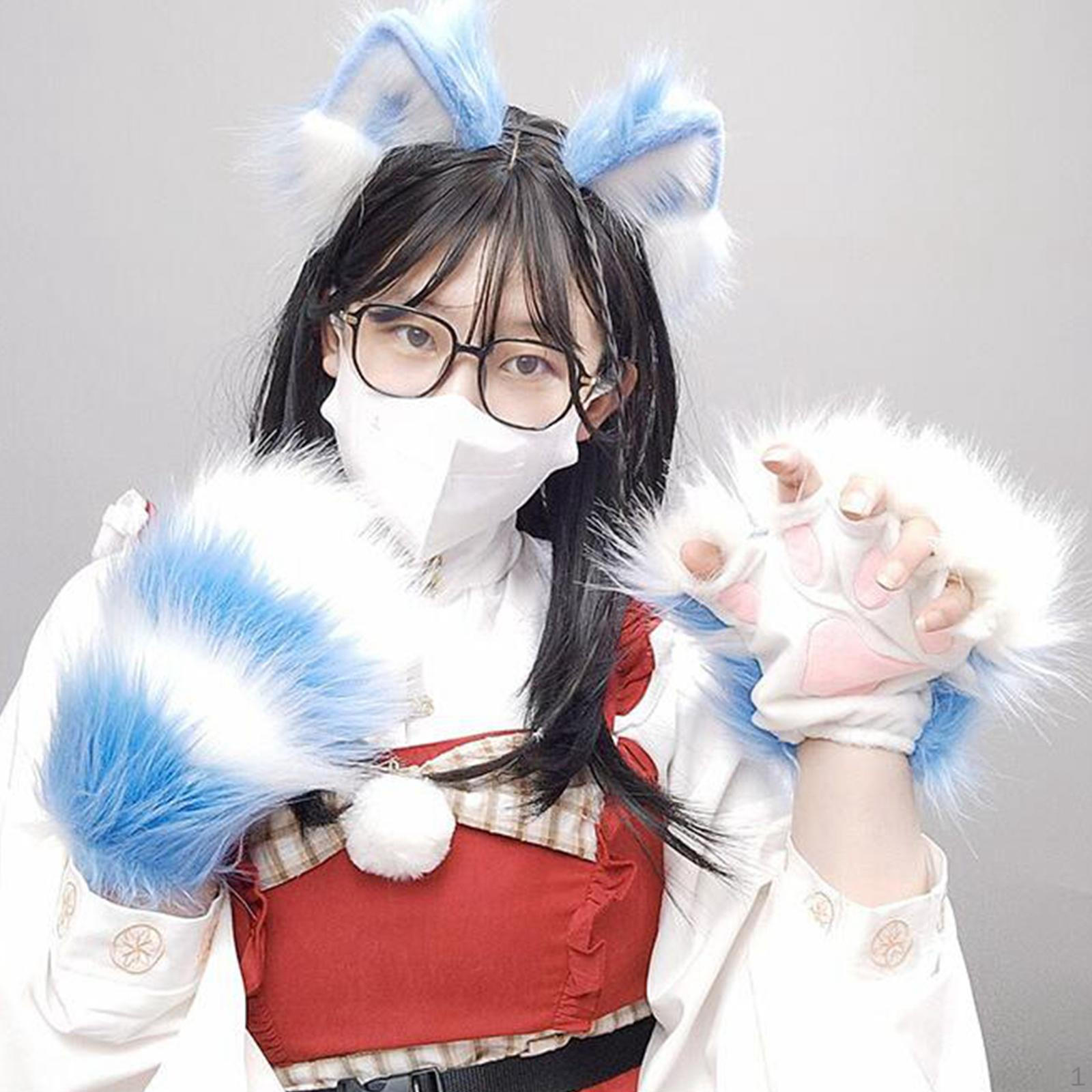 

Cat Claw Gloves Kitten Paw Handwear Чоловіки Жінки Руки Лапи Рукавиці без пальців для синій
