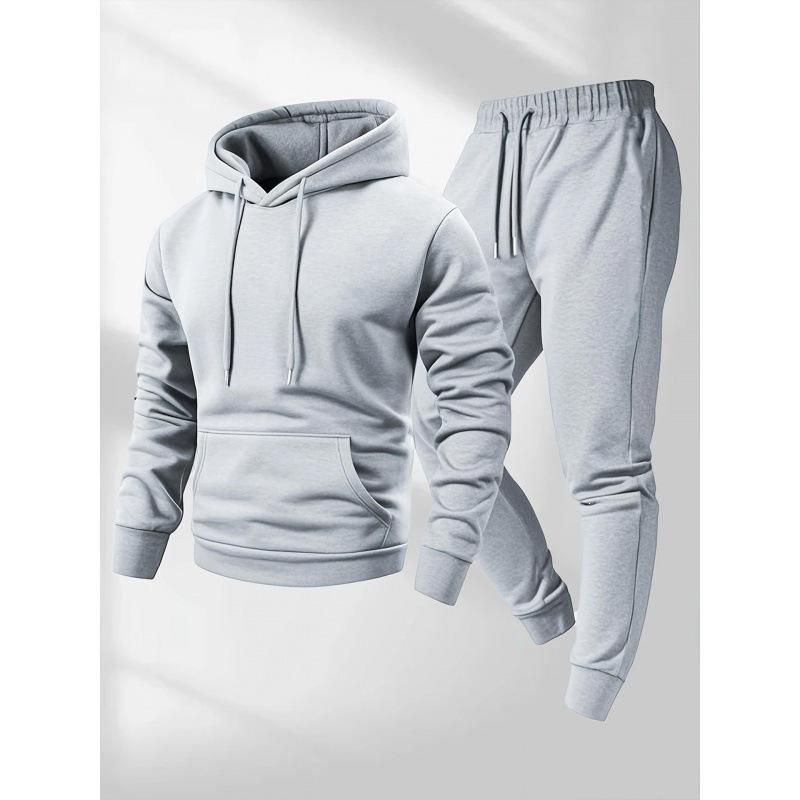 Hot-selling autumn and winter men's solid color hoodie sweater set casual leggings men's printable logo