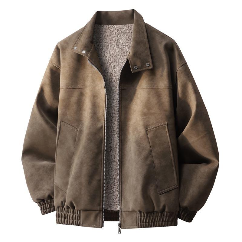 Leather jacket jacket men's autumn and winter velvet warm new American retro fashion versatile locomotive clothing leather jacket men