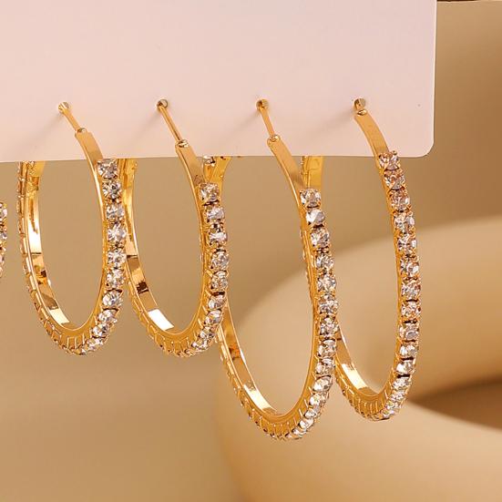 3 Pairs Women Earrings Ear-Pin Closure Stable Wearing Structure Multi-Size Hoop Earrings with Rhinestones Inlaid Jewelry Gift