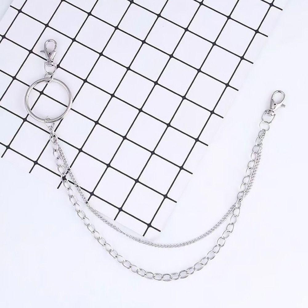 Gothic Punk Street Belt Multi-layer Metal Alloy Multi-layer Trousers Multi-layer Chain Keychain Detail Hip Hop Crochet Pants