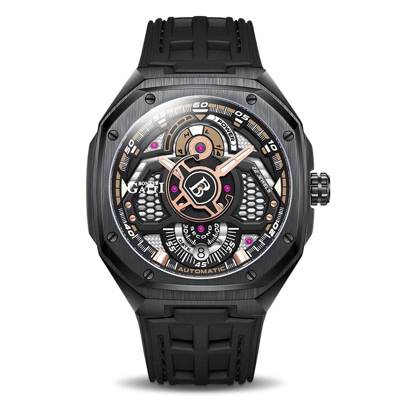 BONEST GATTI Men's Royal Mechanical Watch Sapphire Luminous Waterproof Luxury Brand Chronograph Rubber Strap Chronograph Watches