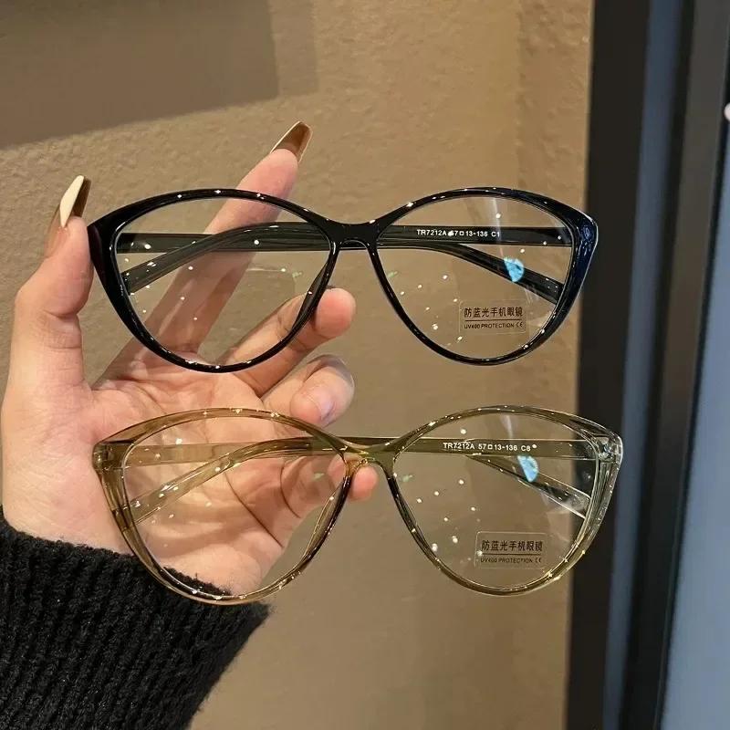 Women Vintage Cat Eye Myopia Glasses Fashion Anti Blue Light Transparent Eyeglasses Large Frame Computer Glasses 0 To -4.0
