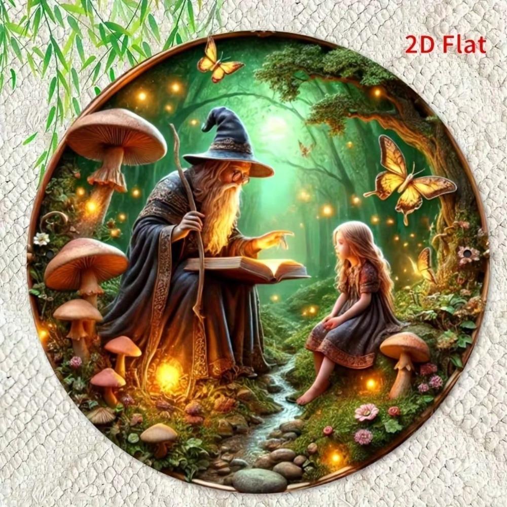 Circular Fairy Tale Metal Wall Art Enchanted Forest Tin Sign