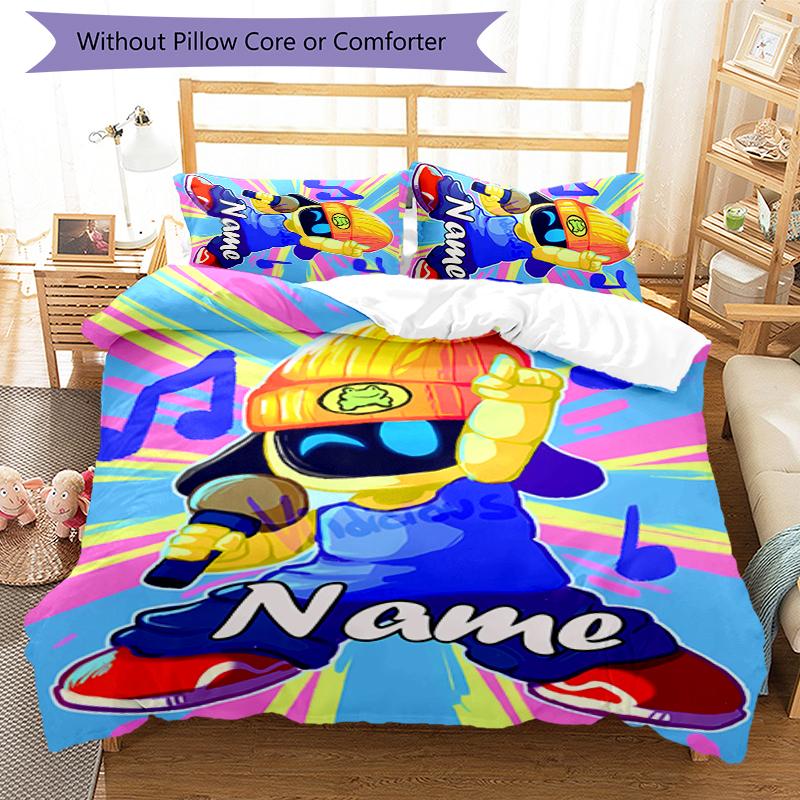 3pcs Custom Name Astro Bot Bedding Set Duvet Cover Closure Includes 1 Duvet Cover & 2 Pillowcases for All Seasons Bedroom Decor