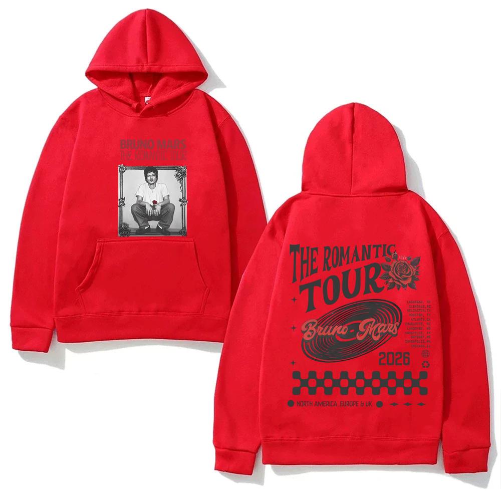 

Bruno Mars The Romantic 2026 Tour Hooded Harajuku Hoody for Autumn/Winter Casual Fleece Sweatshirt Comfortable Hoody XXL червоний