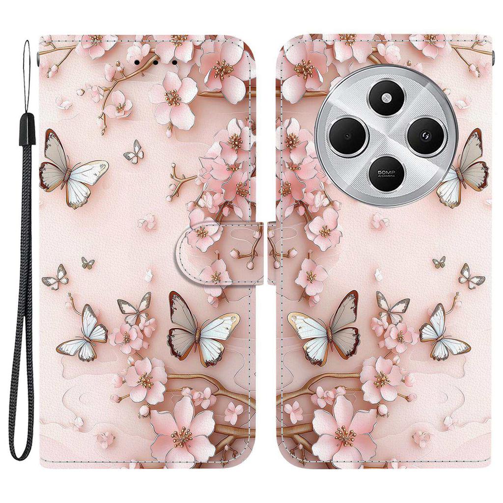 Wallet Case for Xiaomi Poco C75 4G/Redmi 14R 5G/14C 4G Pattern Printing Leather Stand Phone Cover with Strap