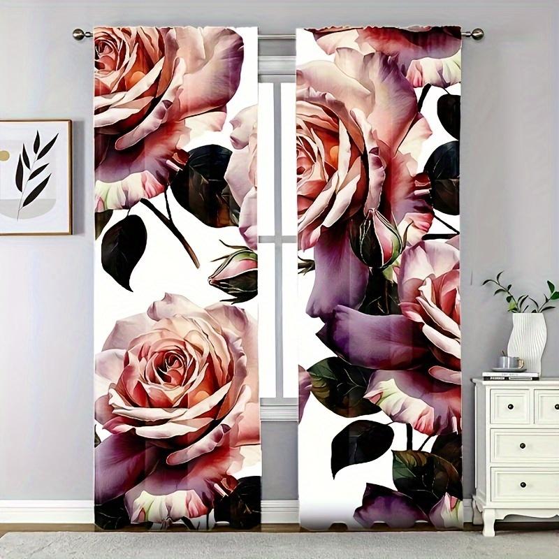 2 st Heminredningsgardiner Röd Rosa Blomma Alla hjärtans dag Gardinset Stångficka Gardin För Kök Café Vardagsrum Kontor Hem