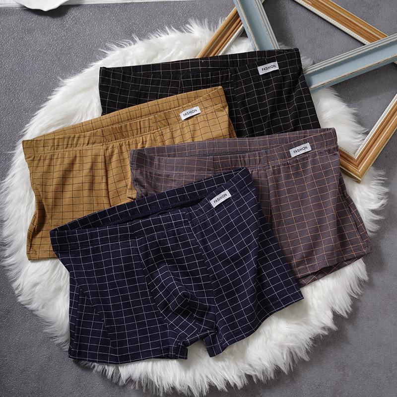 Men's Plaid Cotton Boxer Briefs - Antibacterial, Breathable, Loose Fit, Plus Size