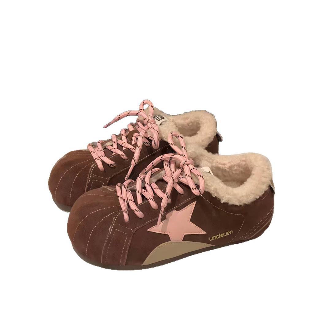 Winter Women's Sneakers Fleece-lined Flats Women Shoes Plush Leisure Shoes Stylish Non-slip Female Shoes