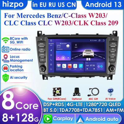Lecteur Multimédia de Voiture Android 2din 8'' 7862 AI pour Mercedes Benz Classe C W203 W209 C180 W219 2004 - 2011 GPS Carplay Auto 4G RDS DVR Intelligent